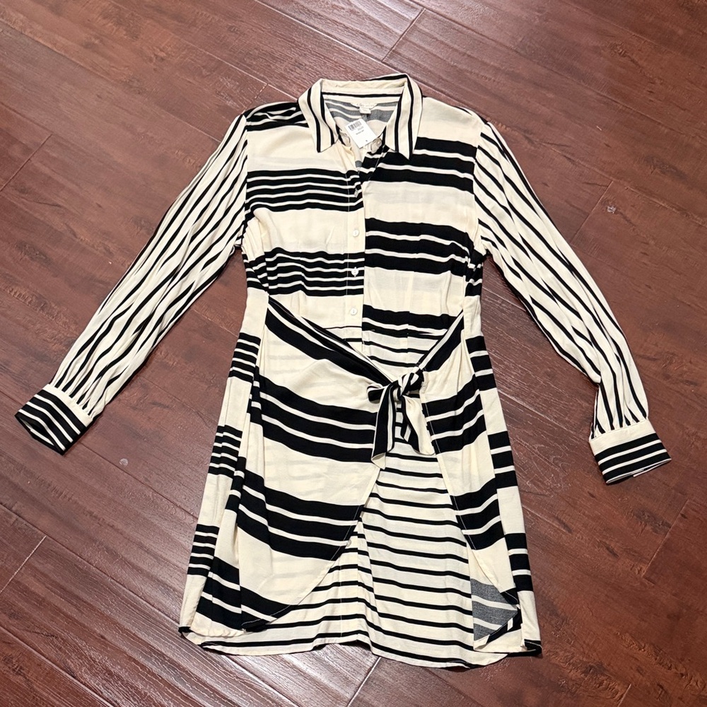Cato Black and White Striped Long Sleeve Dress